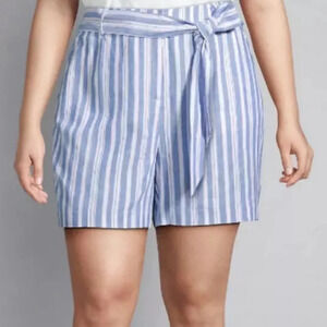 Lane Bryant Sz 24 Blue Vertical Stripe Hi-rise Linen Blend Shorts With Belt